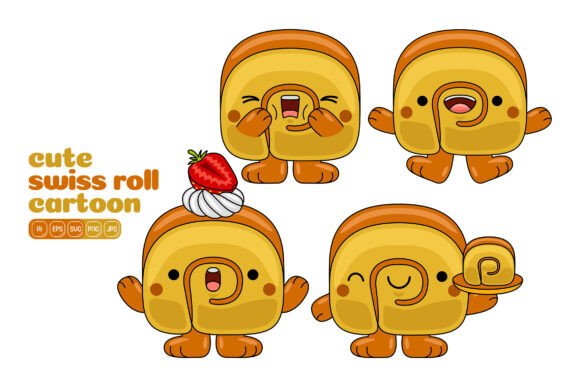 Bringing Playful Personality to Digital Designs with the Cute Swiss Roll Mascot Vector Pack 04