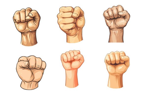 Rised Fist Hand Gesture Emblems: AI EPS Illustrations
