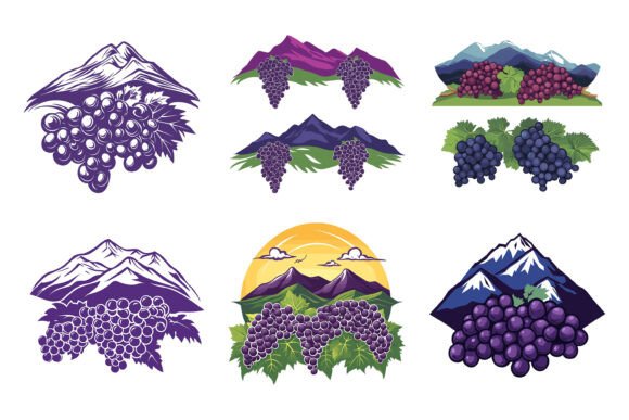 Set of Grapes: Elevating Design with Premium AI EPS Illustrations